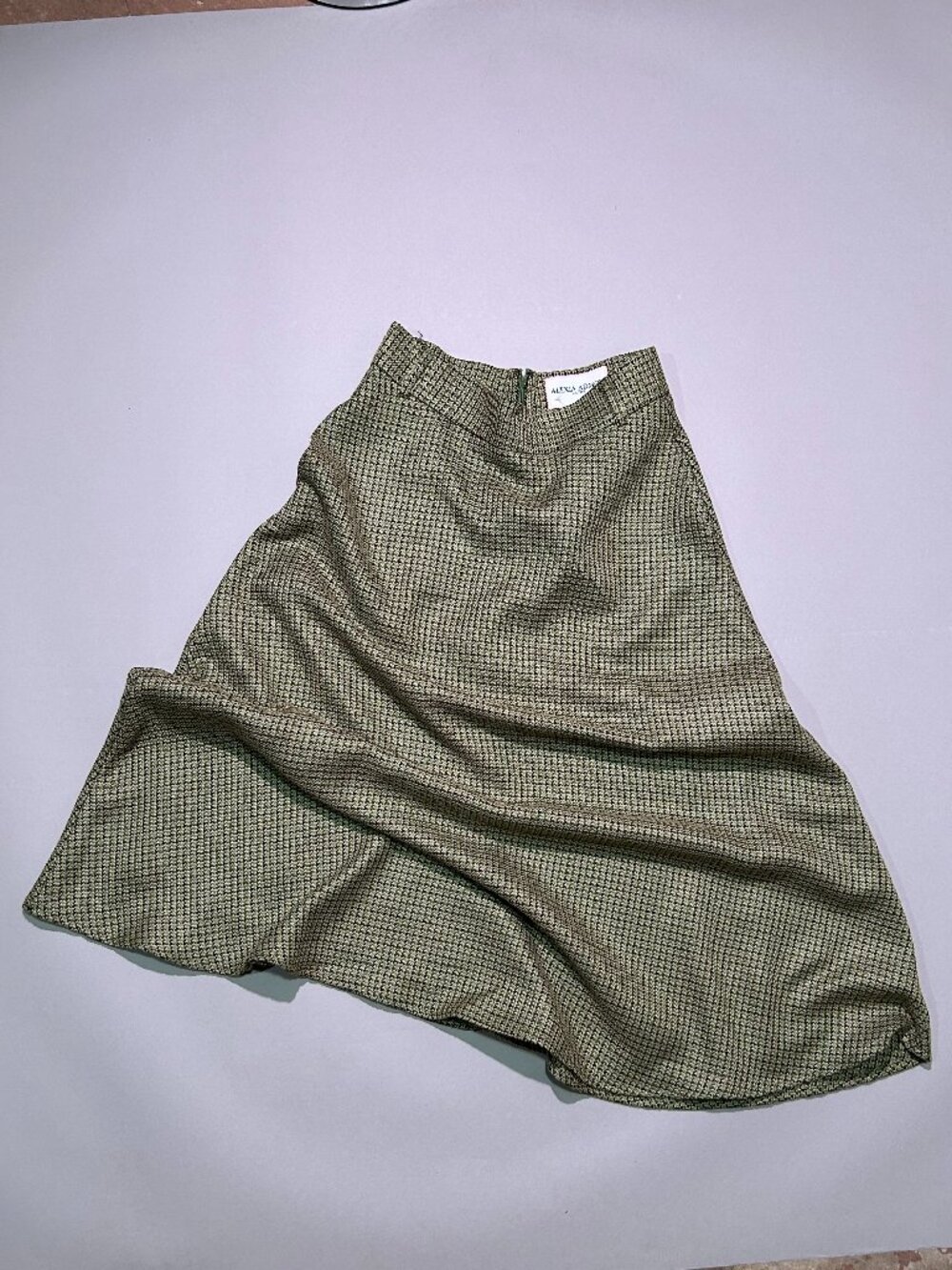 Tweed Midi Skirt Green Houndstooth A-Line NWT
